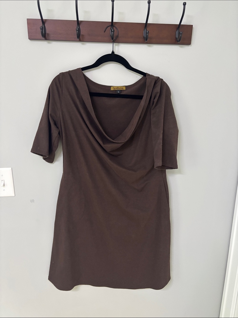 Handmade Texture Brand Brown Draped Cowl Neck Women’s Top